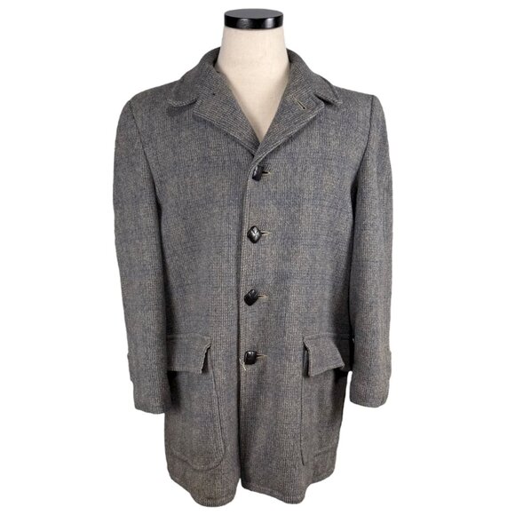 Vintage 1970s Penneys Mens Wool Blend Herringbone Coat Size 40 - Picture 1 of 10